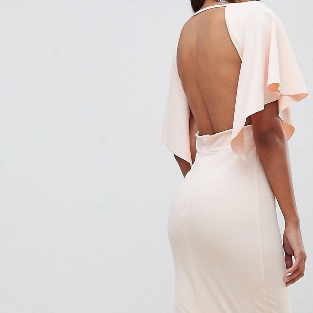 Cape sleeve plunge midi dress